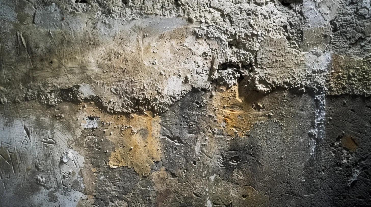 a detailed inspection of a dimly lit springfield basement reveals ominous water stains on the concrete walls, efflorescence on the masonry, and hints of mold growth, emphasizing the urgent need for moisture detection and remediation.