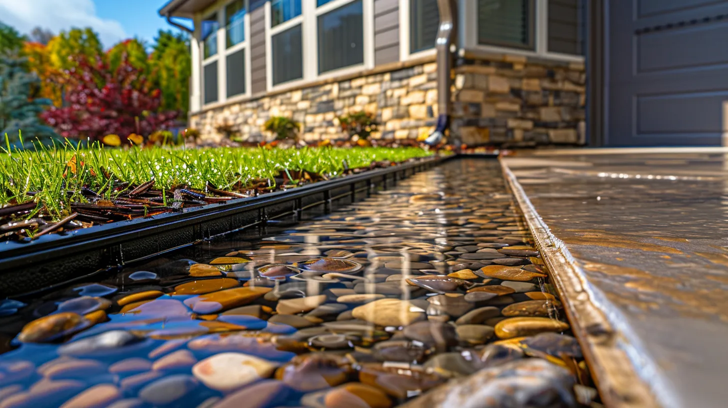 a well-maintained residential exterior showcases expertly arranged drainage systems and a newly cleaned gutter, emphasizing the importance of proactive waterproofing and foundation protection against water damage.